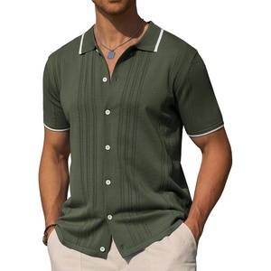 image:imageAlimens amp Gentle Mens Shirts Casual Button Down Shirts Beach Vintage Knit Short Sleeve Polo Shirt for Men11army Green