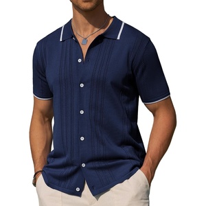 image:imageAlimens amp Gentle Mens Shirts Casual Button Down Shirts Beach Vintage Knit Short Sleeve Polo Shirt for Men15navy Blue