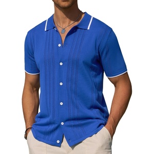 image:imageAlimens amp Gentle Mens Shirts Casual Button Down Shirts Beach Vintage Knit Short Sleeve Polo Shirt for Men16royal Blue