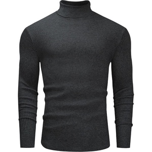 image:imageAlimens amp Gentle Mens Turtleneck Sweater Slim Fit Cable Knitted Casual Pullover Lightweight Ribbed Long Sleeve SweatersDark Grey
