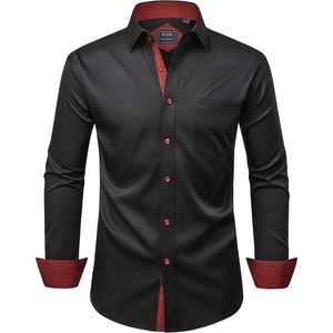 image:imageMens Dress Shirt Long Sleeve Wrinkle Free Button Down Shirt Business CasualBlack Red