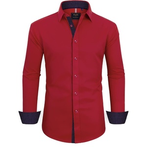 image:imageMens Dress Shirt Long Sleeve Wrinkle Free Button Down Shirt Business CasualBright Red