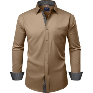 image:imageMens Dress Shirt Long Sleeve Wrinkle Free Button Down Shirt Business CasualCamel