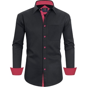 image:imageMens Dress Shirt Long Sleeve Wrinkle Free Button Down Shirt Business CasualFlex Black Red