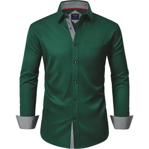 image:imageMens Dress Shirt Long Sleeve Wrinkle Free Button Down Shirt Business CasualGreen