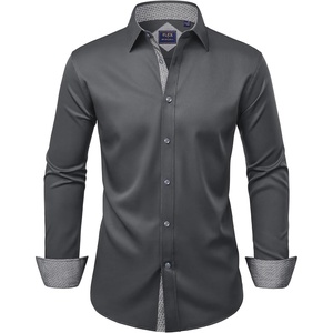 image:imageMens Dress Shirt Long Sleeve Wrinkle Free Button Down Shirt Business CasualGrey Black