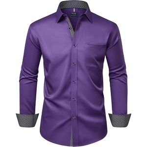 image:imageMens Dress Shirt Long Sleeve Wrinkle Free Button Down Shirt Business CasualPurple