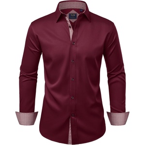 image:imageMens Dress Shirt Long Sleeve Wrinkle Free Button Down Shirt Business CasualWine Red