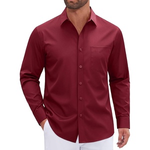 image:imageMens Dress Shirt Long Sleeve Wrinkle Free Stretch Button Down ShirtBurgundy