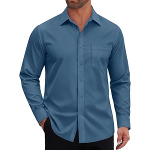 image:imageMens Dress Shirt Long Sleeve Wrinkle Free Stretch Button Down ShirtDenim Blue