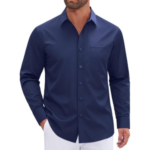 image:imageMens Dress Shirt Long Sleeve Wrinkle Free Stretch Button Down ShirtNavy Blue