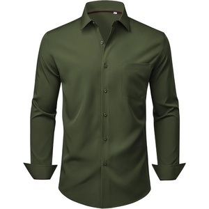 image:imageMens Dress Shirts Stretch Long Sleeve Wrinkle Free Work Button Down ShirtArmy Green