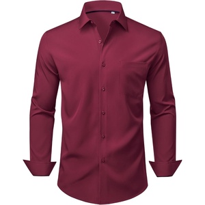 image:imageMens Dress Shirts Stretch Long Sleeve Wrinkle Free Work Button Down ShirtBurgundy