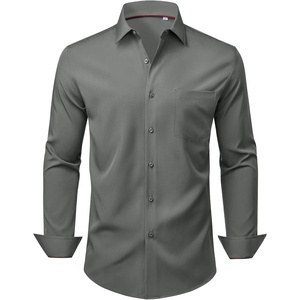 image:imageMens Dress Shirts Stretch Long Sleeve Wrinkle Free Work Button Down ShirtGrey