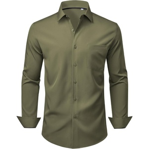 image:imageMens Dress Shirts Stretch Long Sleeve Wrinkle Free Work Button Down ShirtOlive Green