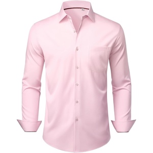 image:imageMens Dress Shirts Stretch Long Sleeve Wrinkle Free Work Button Down ShirtPink