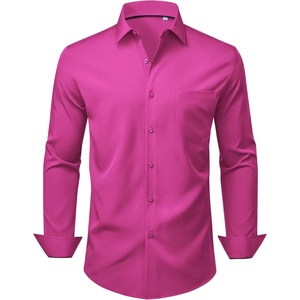 image:imageMens Dress Shirts Stretch Long Sleeve Wrinkle Free Work Button Down ShirtRose Pink