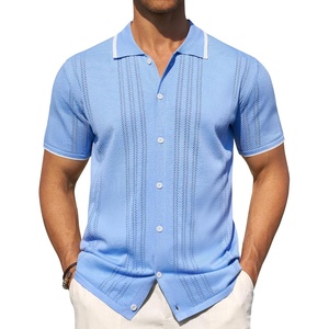 image:imageMens Knit Shirt Short Sleeve Button Down Shirt Textured Casual Summer TopsBlue