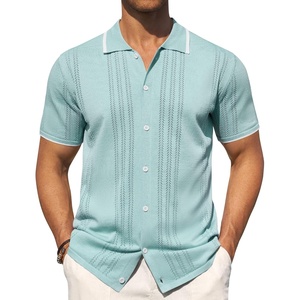 image:imageMens Knit Shirt Short Sleeve Button Down Shirt Textured Casual Summer TopsLight Green