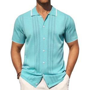 image:imageMens Knit Shirt Short Sleeve Button Down Shirt Textured Casual Summer TopsTeal