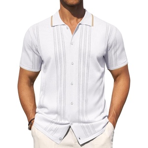 image:imageMens Knit Shirt Short Sleeve Button Down Shirt Textured Casual Summer TopsWhite