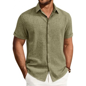 image:imageMens Linen Shirt Short Sleeve Button Down Shirt Summer Casual Beach TopsArmy Green