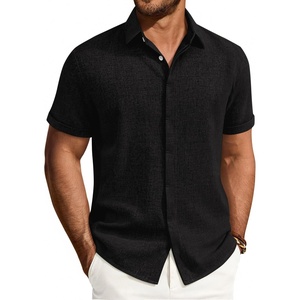 image:imageMens Linen Shirt Short Sleeve Button Down Shirt Summer Casual Beach TopsBlack