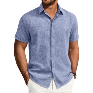 image:imageMens Linen Shirt Short Sleeve Button Down Shirt Summer Casual Beach TopsBlue