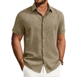 image:imageMens Linen Shirt Short Sleeve Button Down Shirt Summer Casual Beach TopsBrown