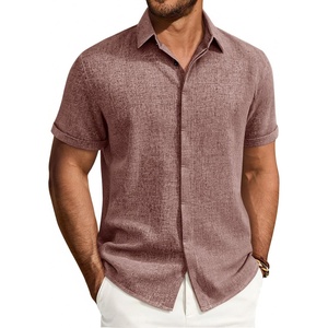 image:imageMens Linen Shirt Short Sleeve Button Down Shirt Summer Casual Beach TopsBurgundy