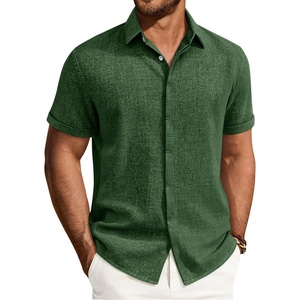 image:imageMens Linen Shirt Short Sleeve Button Down Shirt Summer Casual Beach TopsDark Green