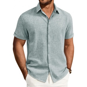 image:imageMens Linen Shirt Short Sleeve Button Down Shirt Summer Casual Beach TopsDusty Blue