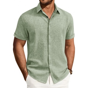 image:imageMens Linen Shirt Short Sleeve Button Down Shirt Summer Casual Beach TopsGreen