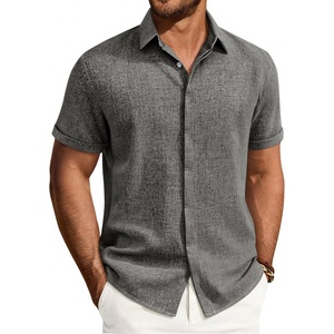 image:imageMens Linen Shirt Short Sleeve Button Down Shirt Summer Casual Beach TopsGrey