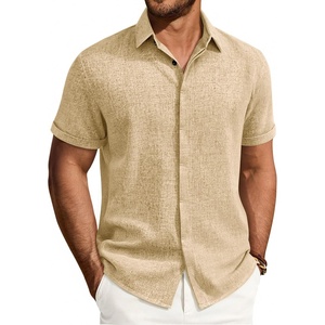 image:imageMens Linen Shirt Short Sleeve Button Down Shirt Summer Casual Beach TopsKhaki