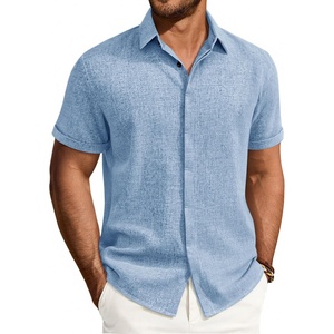 image:imageMens Linen Shirt Short Sleeve Button Down Shirt Summer Casual Beach TopsLight Blue