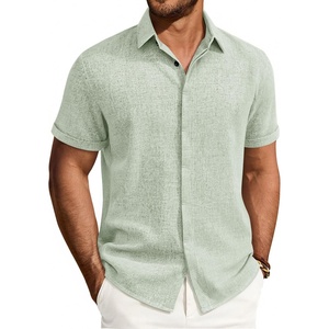 image:imageMens Linen Shirt Short Sleeve Button Down Shirt Summer Casual Beach TopsLight Green
