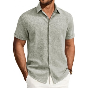 image:imageMens Linen Shirt Short Sleeve Button Down Shirt Summer Casual Beach TopsLight Grey