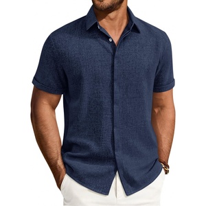 image:imageMens Linen Shirt Short Sleeve Button Down Shirt Summer Casual Beach TopsNavy Blue