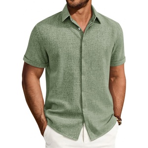 image:imageMens Linen Shirt Short Sleeve Button Down Shirt Summer Casual Beach TopsOlive Green