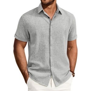 image:imageMens Linen Shirt Short Sleeve Button Down Shirt Summer Casual Beach TopsPale Grey