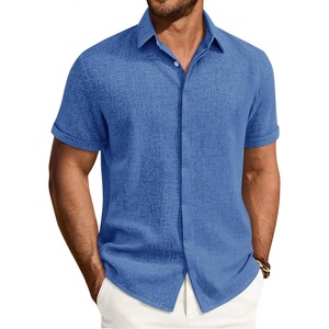 image:imageMens Linen Shirt Short Sleeve Button Down Shirt Summer Casual Beach TopsRoyal Blue