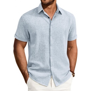 image:imageMens Linen Shirt Short Sleeve Button Down Shirt Summer Casual Beach TopsSky Blue