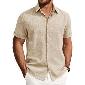 image:imageMens Linen Shirt Short Sleeve Button Down Shirt Summer Casual Beach TopsStone