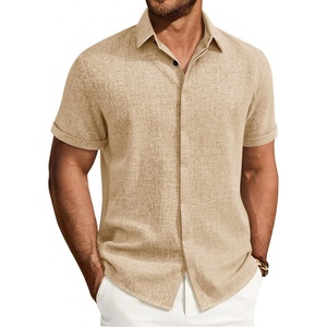 image:imageMens Linen Shirt Short Sleeve Button Down Shirt Summer Casual Beach TopsTan