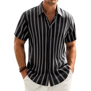 image:imageMens Linen Shirt Striped Short Sleeve Button Down Summer Beach ShirtBlack