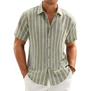 image:imageMens Linen Shirt Striped Short Sleeve Button Down Summer Beach ShirtGreen