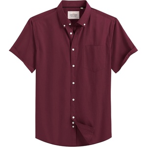 image:imageMens Oxford Dress Shirt Short Sleeve Button Down Collar Summer Casual ShirtBurgundy