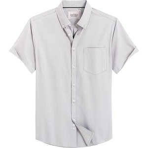 image:imageMens Oxford Dress Shirt Short Sleeve Button Down Collar Summer Casual ShirtKhaki Grey