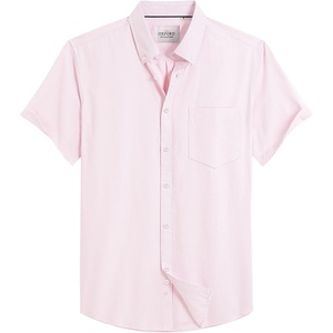 image:imageMens Oxford Dress Shirt Short Sleeve Button Down Collar Summer Casual ShirtLight Pink
